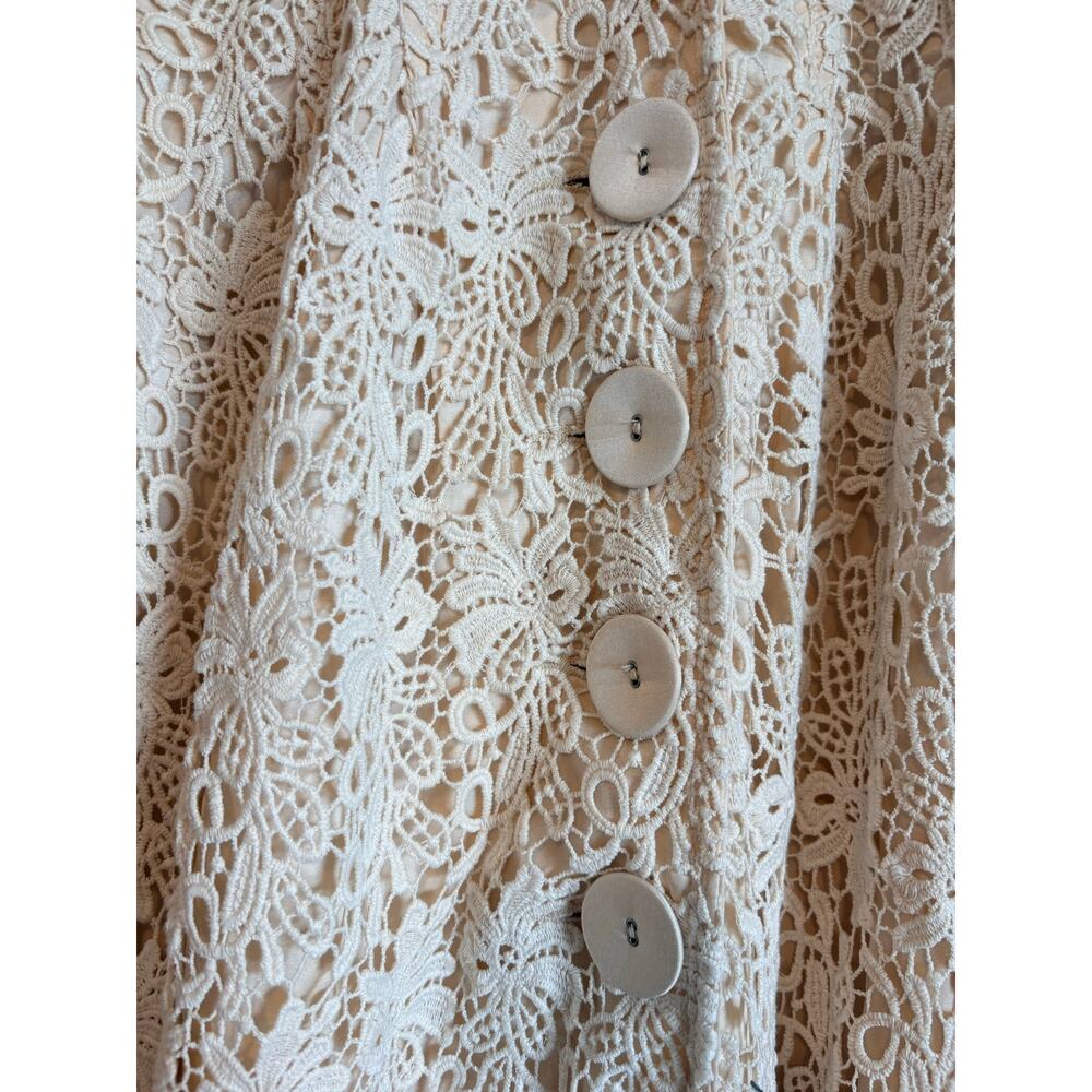 Anthropologie RYU Lace Jacket Cream Lined Collar Large Vintage Revival Romantic - Picture 3 of 8